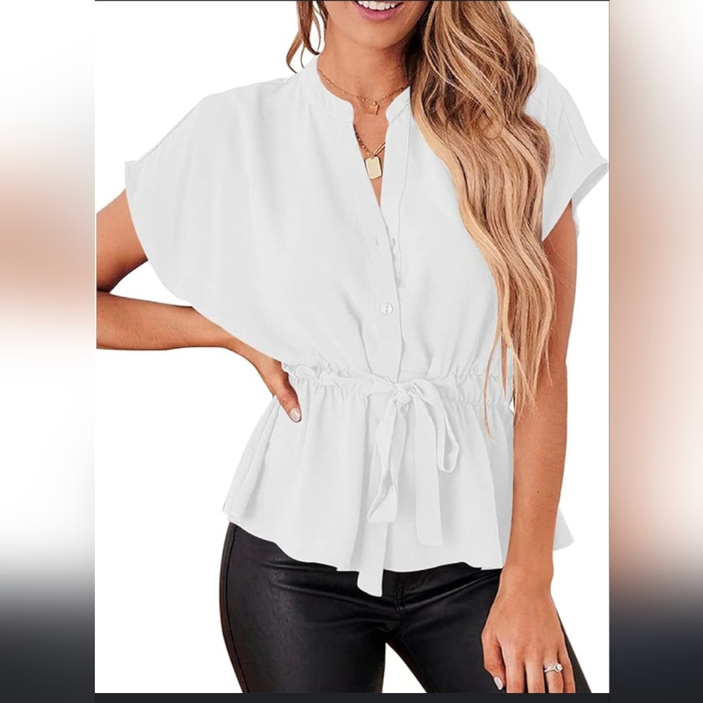 SALE! 🤍White Dolman Sleeve Tie-Waist Blouse NWT - Size S